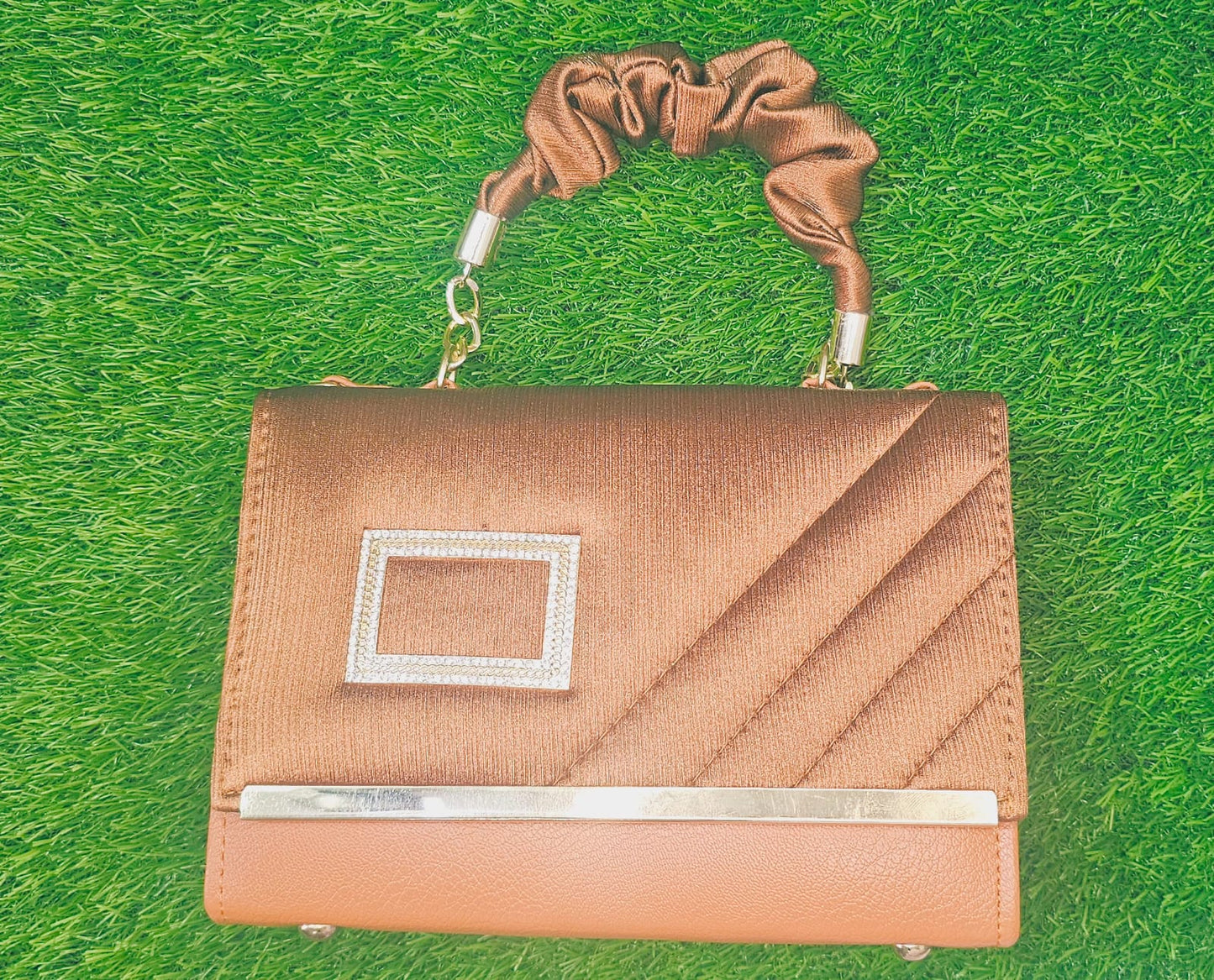 Elegant Women’s Diamond Buckle, Scrunchie Handle Bag